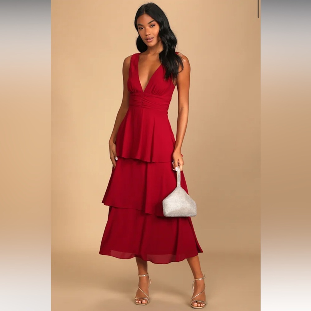 Lulus Red Sleeveless Tiered Dress
